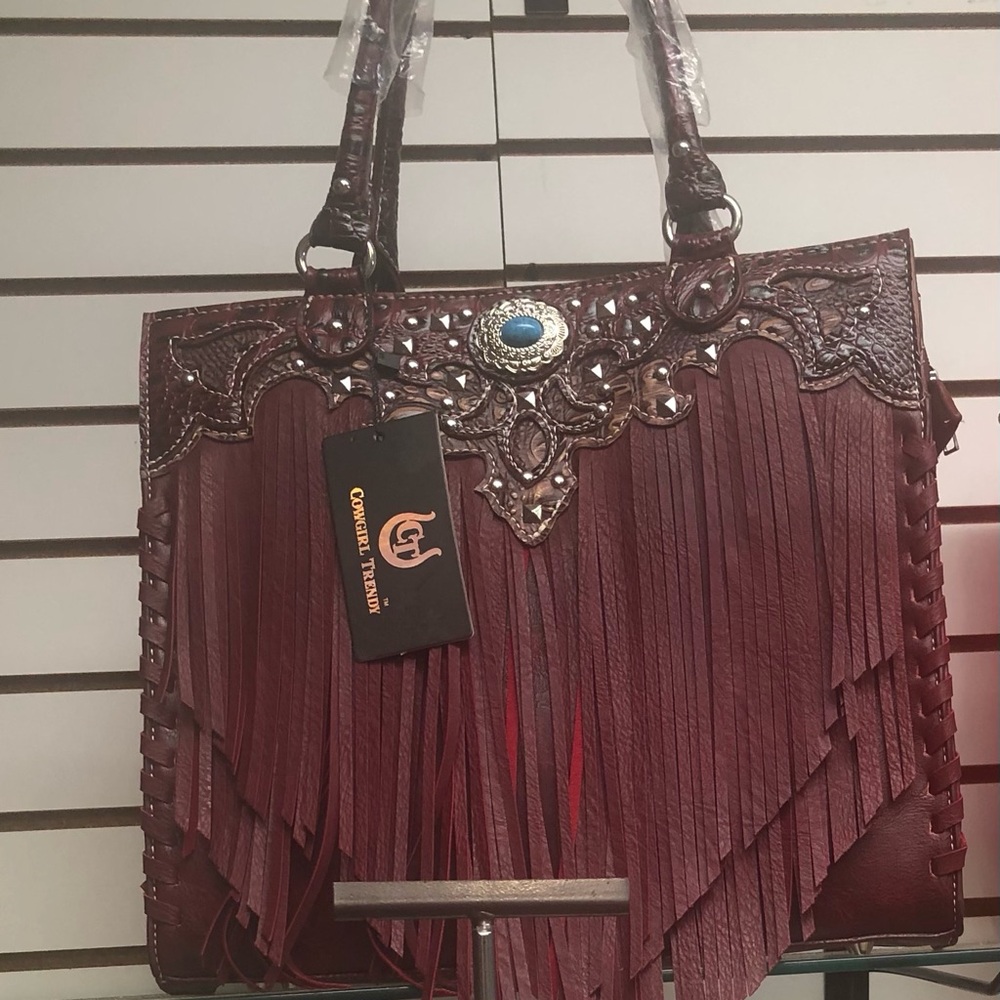 Red Fringe Shoulder Bag with Western Accents